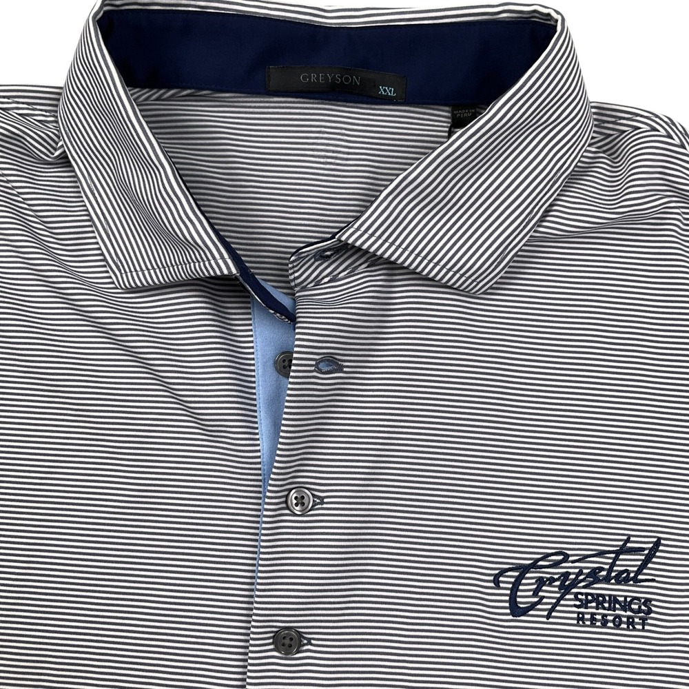 Greyson Polo Shirt Men XXL Gray Stripe‎ Crystal Springs Resort Golf Short Sleeve